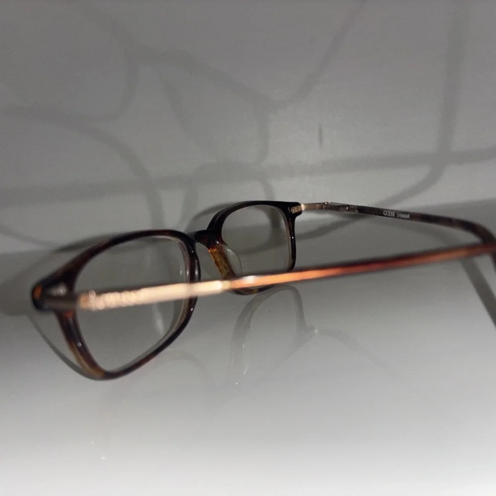 FRAMES ONLY Eyeglasses GUESS Unisex Geometric Brown Rose Gold Acetate VTG Y2K